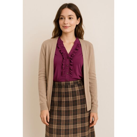 Purple Ruffle Button Front Blouse Short Sleeve Babydoll Top Women’s XL Work - Picture 2 of 6